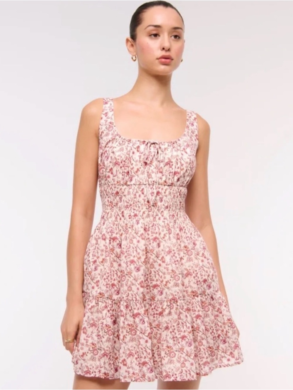 LIKE NEW - Abercrombie - Smocked Tie-Front Mini Dress - Pink Floral - Medium